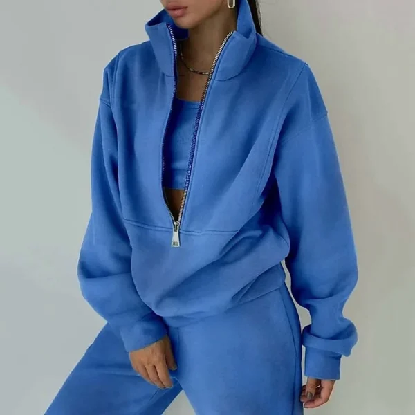 Designer Women Sweat Suit Tracksuit Half Zip Fleece Stand Collar Sweatshirt Jogger Pants Two Piece Set - Image 6