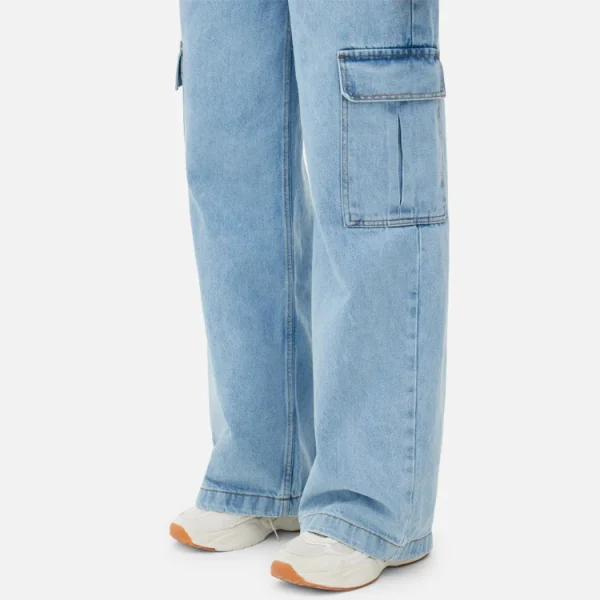 Women Zipper Fly Wide Leg Cargo Jeans Vintage Denim Jeans - Image 3