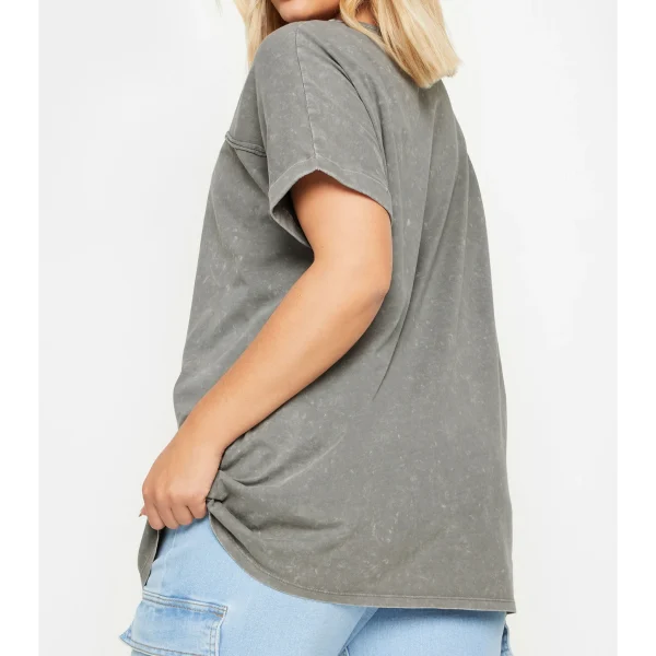 Women's Tee T-shirt Crew Neck Solid Color Front Cut Out Sweatshirt Short Sleeve Acid Washed Tee - Image 3
