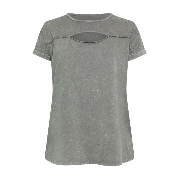 Women's Tee T-shirt Crew Neck Solid Color Front Cut Out Sweatshirt Short Sleeve Acid Washed Tee - Image 5