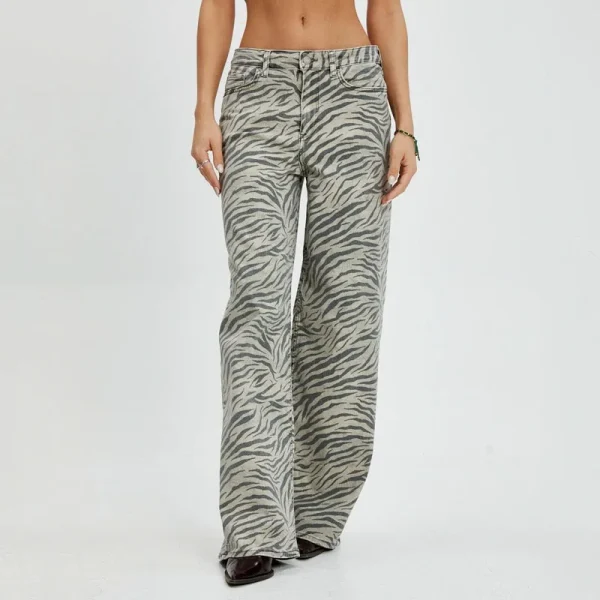 Streetwear Y2K Wide Leg Zebra Baggy Jeans Mujers Jeans High Waisted Loose Washed Denim Pants for Women