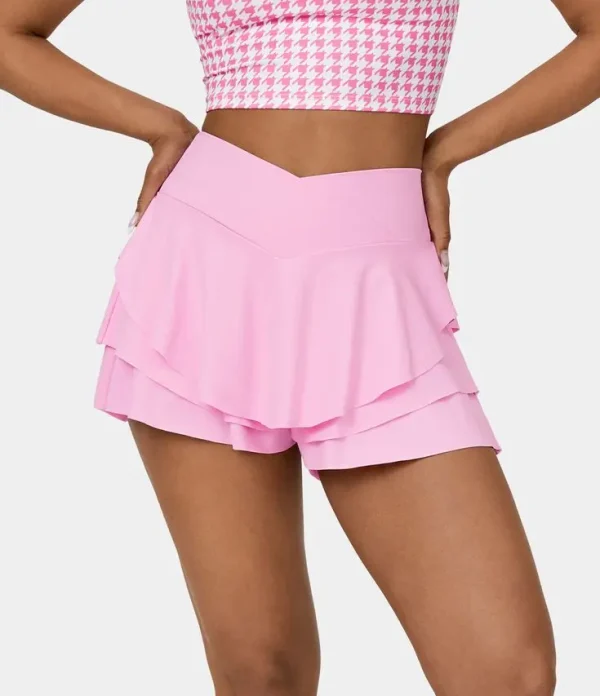 Breathable High Waist Cross Layered Ruffled Cool Touch Casual Shorts