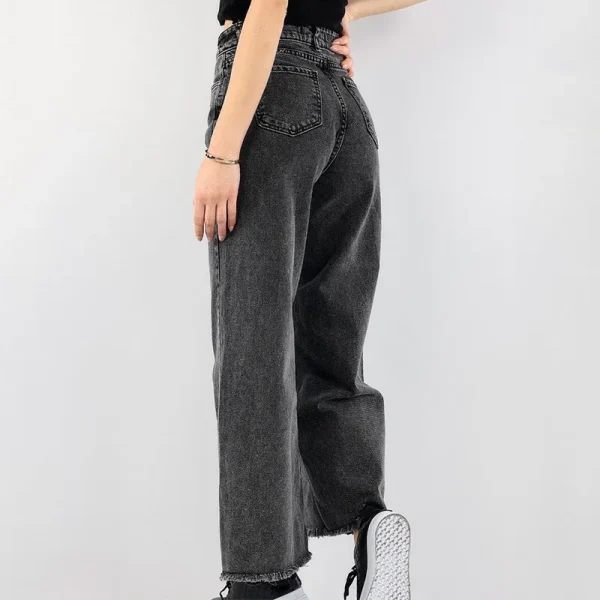 Ladies Denim Jeans Trousers High Waisted Raw Hem Straight Legs Black Baggy Jeans for Women - Image 4