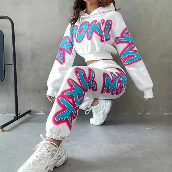 Women 2 Piece Outfits Tracksuit 100% Cotton Sweatsuit Sets Crop Zip up Hoodie and Patchwork Sweatpants Matching