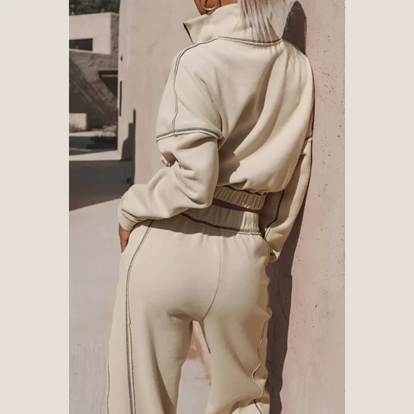 Half Zip Pullover Tracksuit Jogging Crop Top Windbreaker Jacket Two Piece Pants Set Women - Image 3