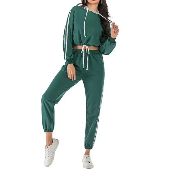 Hooded Sportswear Suit for Women Pullover With Adjustable Drawstring Jogger Pant With Side Stripes Tracksuit for Women - Image 2