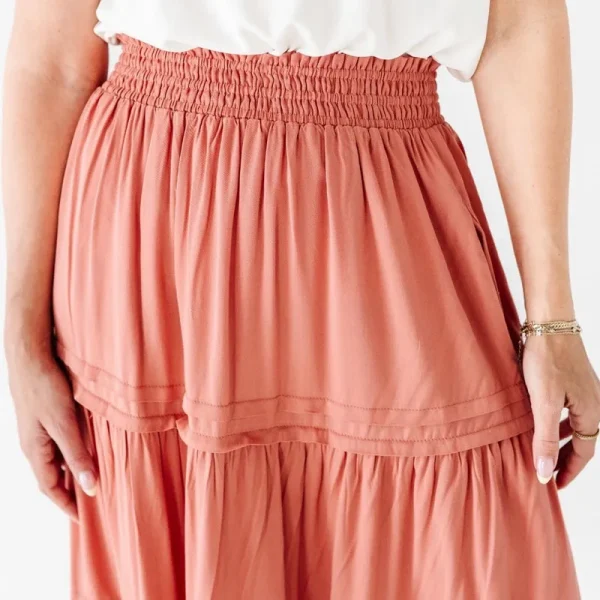 Womens Summer Flowy Boho Midi Maxi Skirt Elastic High Waist a Line Pleated Tiered Trendy Beach Long Skirts with Pockets - Image 3