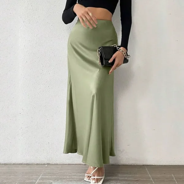 Women High Waist Silk Skirts Casual Summer A-Line Satin Maxi Long Skirts for Women - Image 4