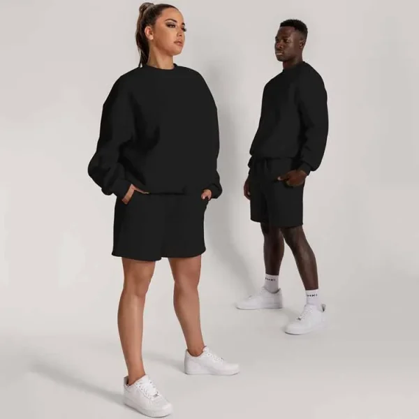 Cotton Unisex Sweatsuit Tracksuit Crew Neck Sweatshirt Shorts Set Jogging Sweatsuit for Men Women - Image 5