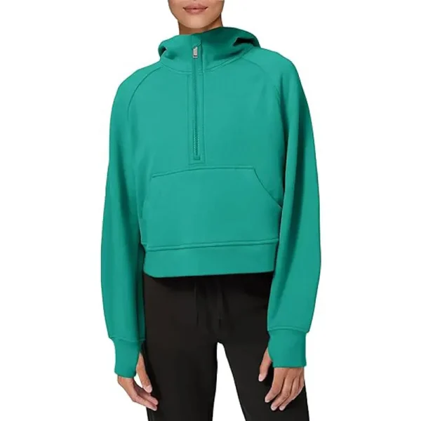 MILANDA Womens Hoodies Fleece Lined Collar Pullover 1/2 Zipper Sweatshirts Long Sleeve Crop Tops Sweater Thumb Hole