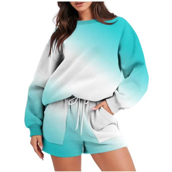 Women's Gradient Crew Neck Sweat Short Suits Streetwear Sport Oversized Tracksuits