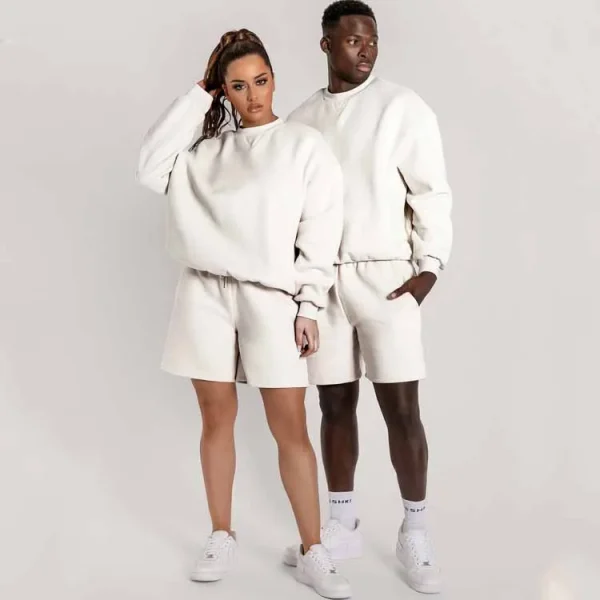 Cotton Unisex Sweatsuit Tracksuit Crew Neck Sweatshirt Shorts Set Jogging Sweatsuit for Men Women - Image 4