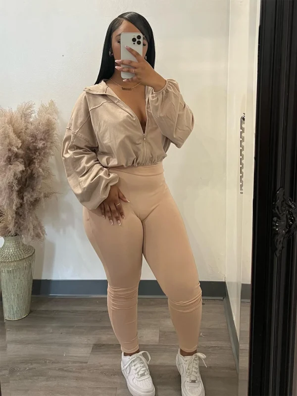 2025 Women's High Waist Crop Top Tight-Fitting Pants Suit Autumn Solid Pattern Sexy Drawstring Short Length Winter Coord Sets - Image 3