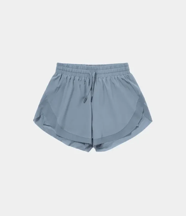 Women's Premium Mid-Rise Drawstring Contrast Mesh 2-in-1 Flowy Running Shorts Gym Shorts