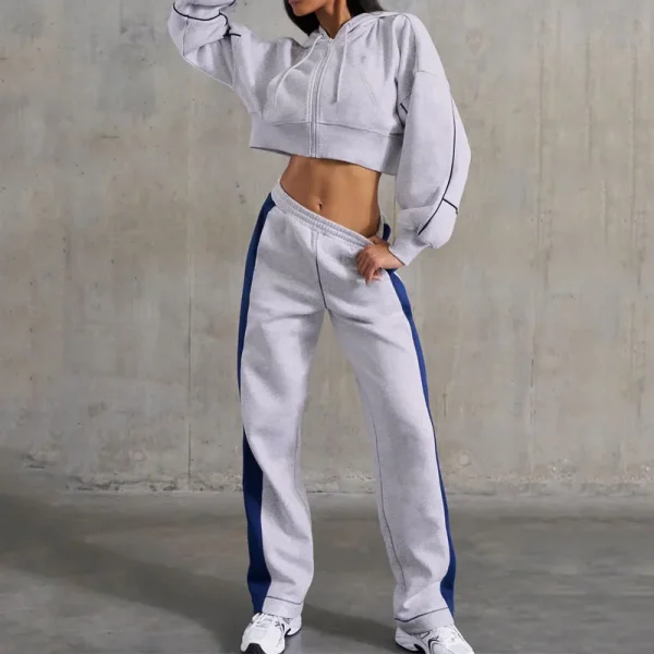 Womens 2 Piece Outfits Lounge Hoodie Sweatsuit Sets Casual Jogging Set Crop Zip up Hoodie and Patchwork Jogger Matching