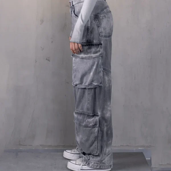 Womens Baggy Jeans Y2k Cargo Jeans Streetwear Casual High Waist Baggy Denim Cargo Pants with Pockets - Image 3