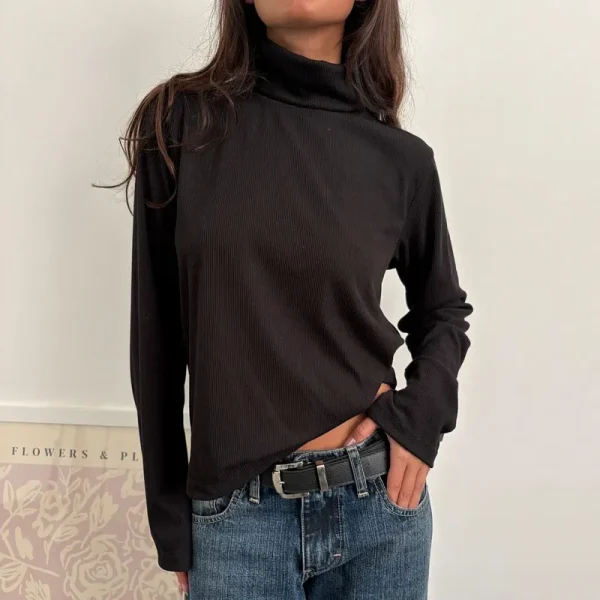 Women's Long Sleeve Casual Going Out Basic Shirts Turtleneck Ribbed Knit Tops - Image 5
