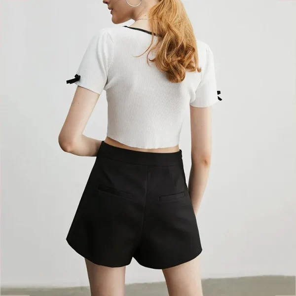 Women Casual High Quality Bow Obsession White Ribbed Cropped Top T Shirt - Image 5