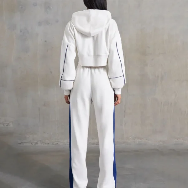 Women 2 Piece Outfits Tracksuit 100% Cotton Sweatsuit Sets Crop Zip up Hoodie and Patchwork Sweatpants Matching - Image 2