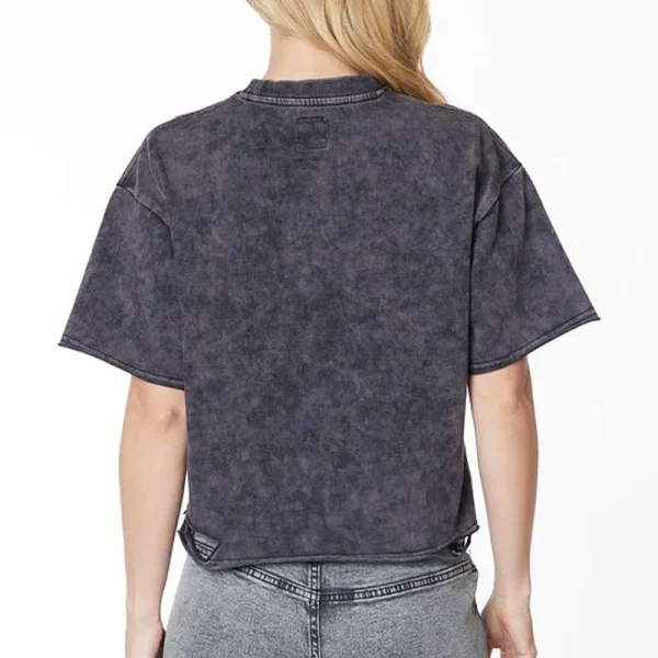 Women Summer Crop Tee 100% Cotton Drop Shoulder Short Sleeve Printed Vintage Acid Wash Distressed Crop Top T-shirt - Image 4