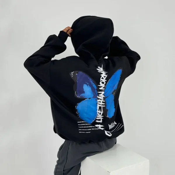 High Quality Women's Graphic Screen Printing Black Oversized Hoodie Drop Shoulder Heavy Weight Pullover Sweatshirt - Image 3