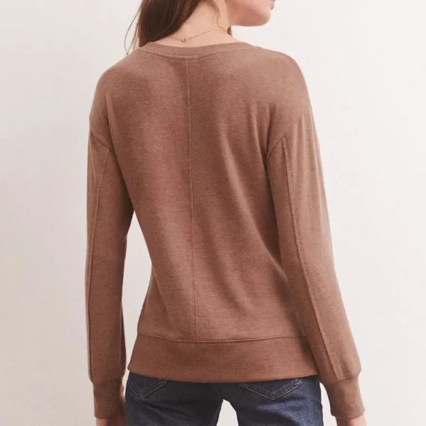 Women's V-Neck Long Sleeve Fleece Soft Casual Basic Top Drop Shoulder Loose Basic Tees  Clothes Casual Outfits - Image 6
