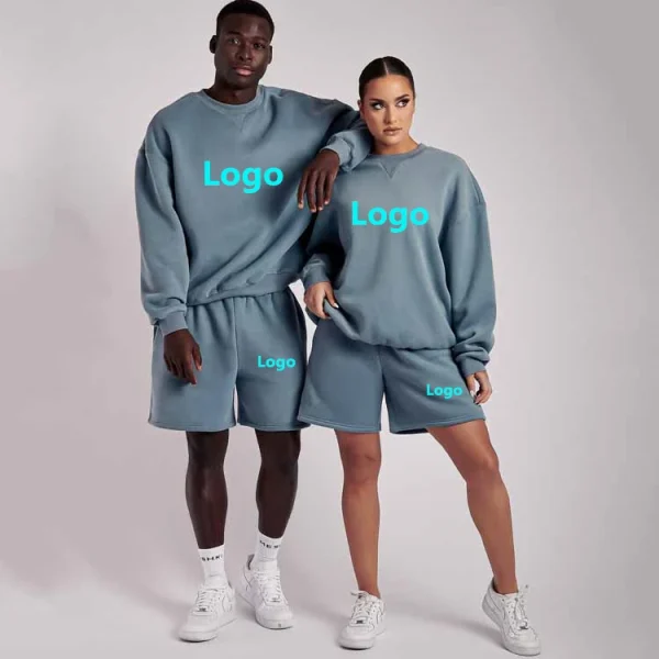 Cotton Unisex Sweatsuit Tracksuit Crew Neck Sweatshirt Shorts Set Jogging Sweatsuit for Men Women - Image 6
