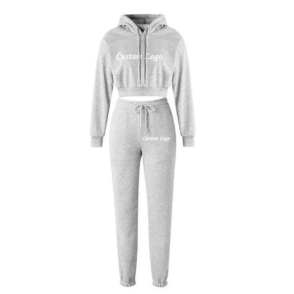 High Quality Gym Cotton Fleece Crop Top Jogging Suits Sweatpants and Hoodie Women Sweatsuit Tracksuit 2 Piece Set - Image 5