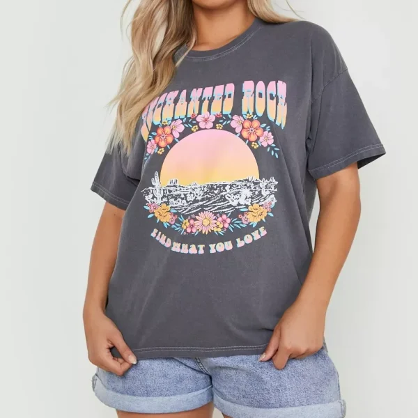 Women's Tee Puff Print Graphic T-shirt Acid Wash Oversized Women's T-shirt Casual Top - Image 3