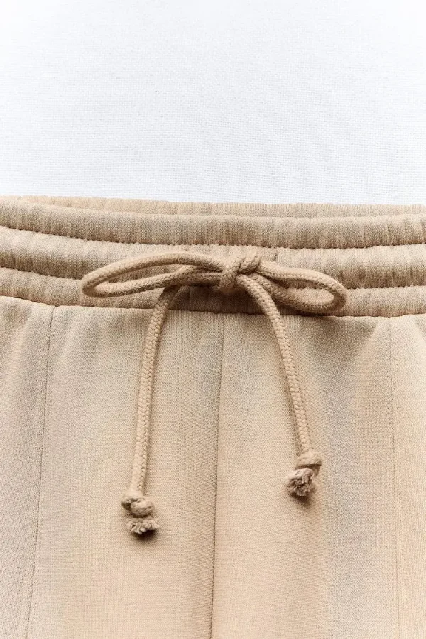 PLUSH Wide Jogger Pants for Women Cotton Jeans With High Waist Adjustable Elastic Drawstring Pronounced Seam Detail - Image 3