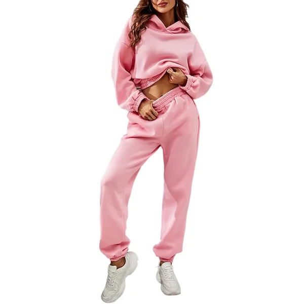 High Quality Women's Hooded Sweatshirt 2 Piece Set Blank Designer 100% Cotton Y2K Crop Top Hoodie Jogger Set