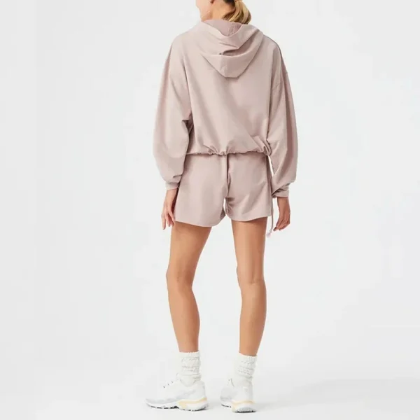 Women's Casual Patchwork Hooded Tracksuits Sport Pullover Two Sweat Short Sets - Image 3