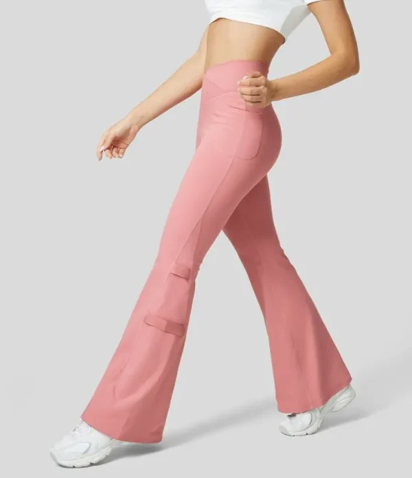 High Waisted Crossover Side Pocket Patchwork Flare Casual Pants Sweatpants Jogger Pants Stacked Sweatpants - Image 2