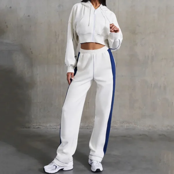 Womens 2 Piece Outfits Lounge Hoodie Sweatsuit Sets Casual Jogging Set Crop Zip up Hoodie and Patchwork Jogger Matching - Image 5