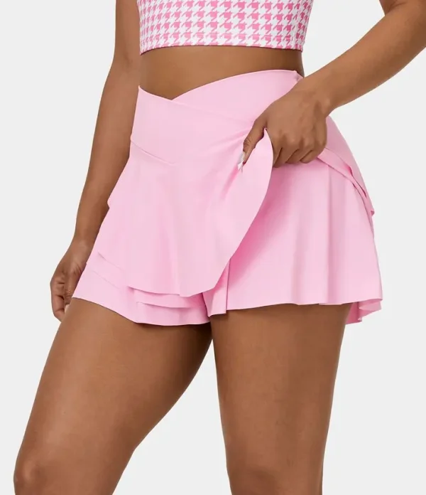 Breathable High Waist Cross Layered Ruffled Cool Touch Casual Shorts - Image 4