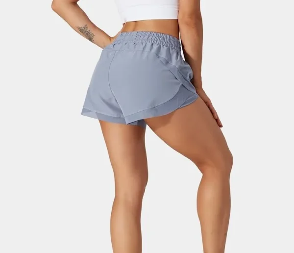Women's Premium Mid-Rise Drawstring Contrast Mesh 2-in-1 Flowy Running Shorts Gym Shorts - Image 3