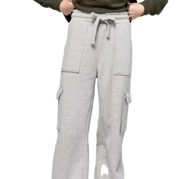 Women's High Quality Light Grey Wide-leg Cotton Workwear Sweatpants