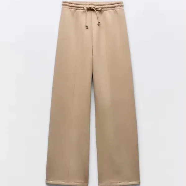 PLUSH Wide Jogger Pants for Women Cotton Jeans With High Waist Adjustable Elastic Drawstring Pronounced Seam Detail