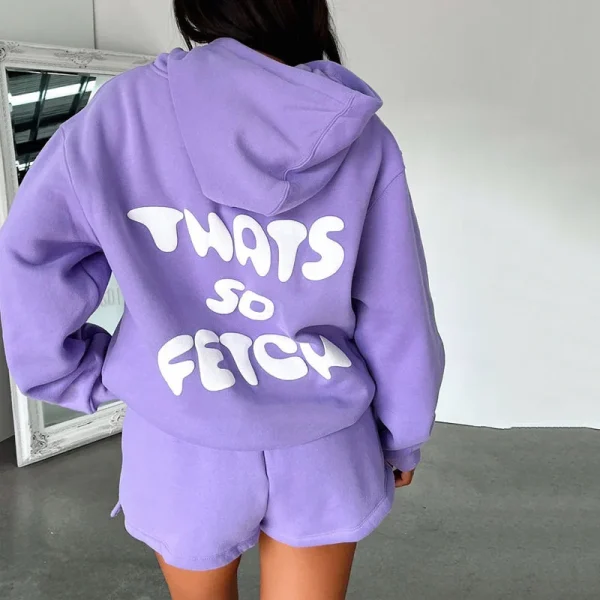Women Cotton Puff Print Hoodie and Shorts Matching Sets Lounge Hoodie Sweatsuit Sets Ladies Tracksuit Set - Image 6