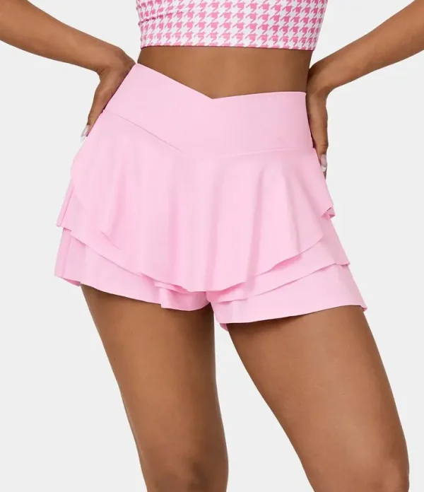 Breathable High Waist Cross Layered Ruffled Cool Touch Casual Shorts - Image 2