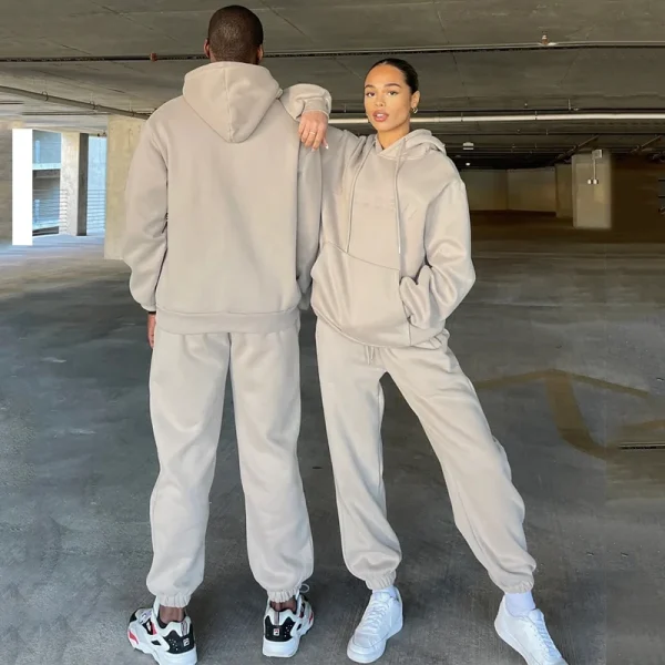 High Quality Unisex Heavyweight Sweatsuit Track Suit Sweatpants and Hoodie Set Women Men Sportswear Tracksuit - Image 3