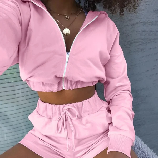 Spring Summer Tracksuit Women 2 Pieces Set Hooded Long Sleeve Hoodies and Shorts Female Casual Suit 2025 New Sport Wear Outfits - Image 4