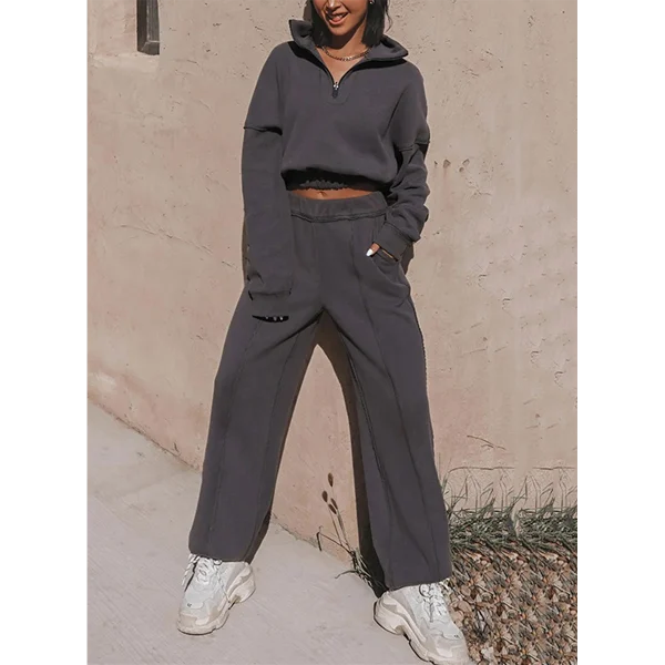 Fast Women Fashion Crop Hoodies Sets Autumn Striped Zipper Turtleneck Sweatshirt and Jogger Sets - Image 5