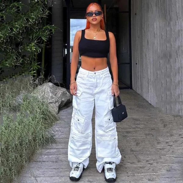 Baggy Wide Leg Denim Pants Women's Jeans Zipper Fly High Rise 6 Pockets Cargo Jeans Vintage Old Jeans - Image 6