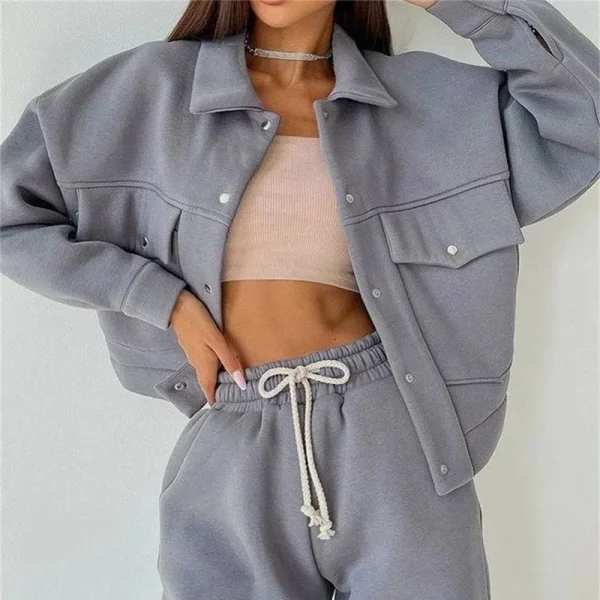 Fashion Two Piece Set Women Fall Clothing Casual Jacket Pants Suit Long Sleeve Jacket Jogger Matching 2 Piece Set - Image 3