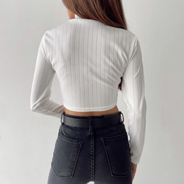 Women's Mock Neck Turtleneck Long Sleeve Crop Top Form Fitting Ribbed Knit t Shirts - Image 4