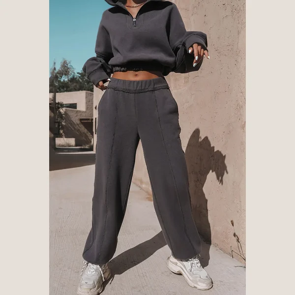 Fast Women Fashion Crop Hoodies Sets Autumn Striped Zipper Turtleneck Sweatshirt and Jogger Sets - Image 3