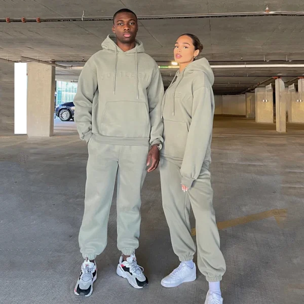 Oversized Fit Heavyweight Unisex Gym Jogging Sweatsuit Tracksuit French Terry Sweatpants and Hoodie 2 Piece Set - Image 3