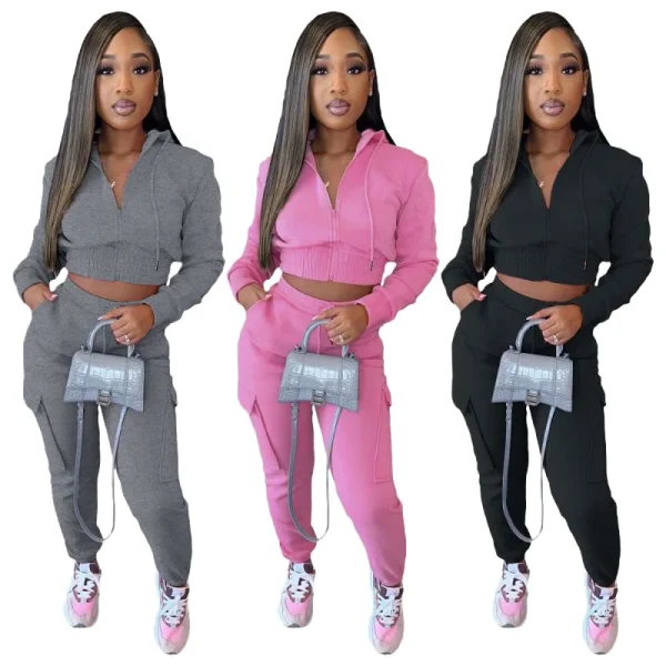 Streetwear Cotton Sweat Jogger Clothing Cargo Pants Sweatsuit Set Women Cotton Vendor Blank Jogging Wear Tracksuits Women