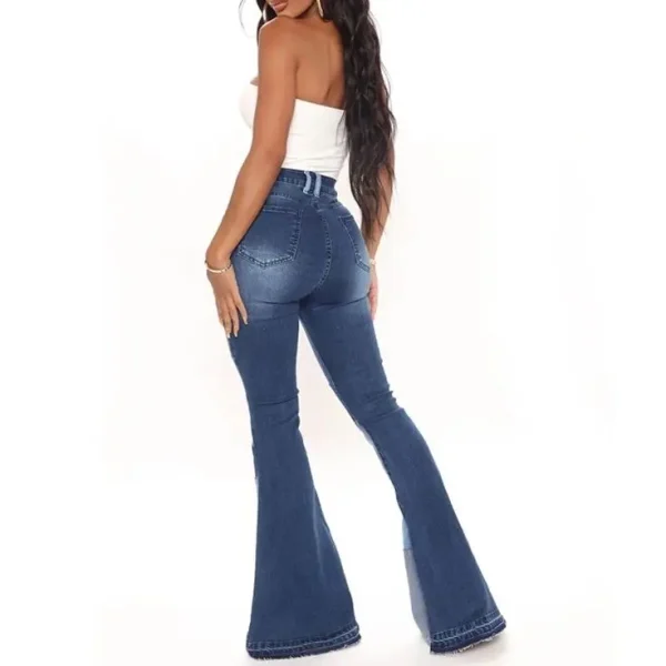 2025 Autumn and Winter Fashion Casual Women's Street Retro Splicing Flared High Waist High Elasticity Elegant Ladies Jeans Blue - Image 2